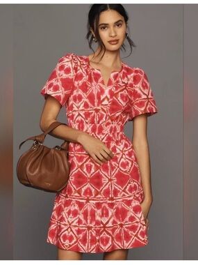 NWT ANTHROPOLOGIE THE SOMERSET MINI DRESS XS Pink Red White